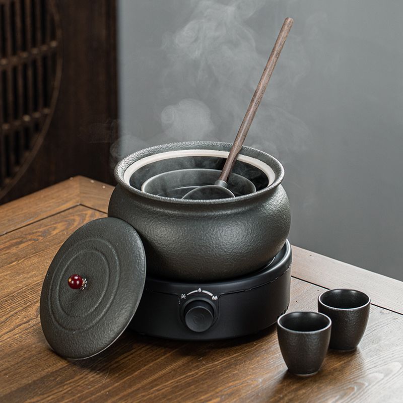 火山石黑茶老白茶专用煮茶器古法茶具套装陶瓷碗家用电陶炉煮茶壶