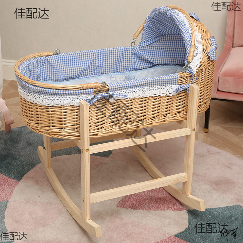 竹编摇篮床藤编婴儿可摇晃车载便携实木床老式手动哄娃安抚摇