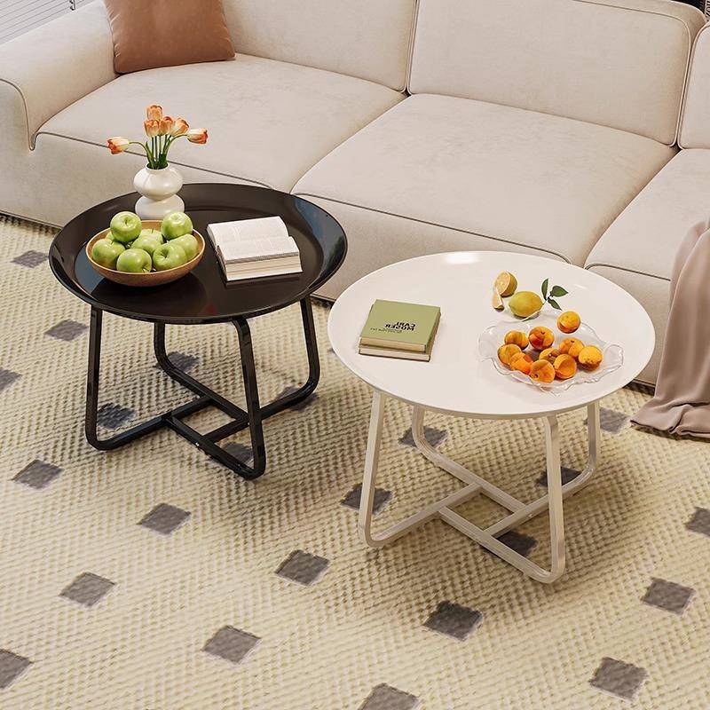 沙发边几客厅家用小户型茶几创意奶油风圆桌移动边桌休闲阳台桌子