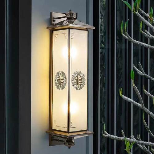 全铜新中式户外壁灯太阳能防水庭院门柱灯室外别墅大门阳台柱子灯
