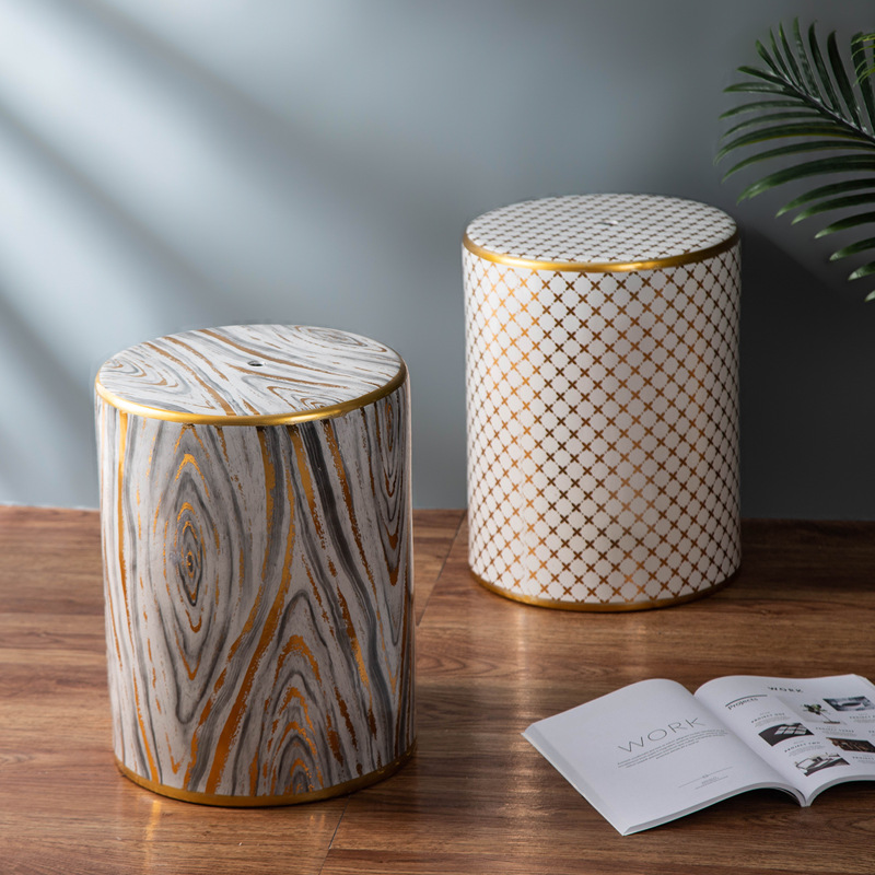 欧式梳妆台陶瓷鼓凳子北欧简约坐墩陶瓷艺凳花台架置物台家居绣墩