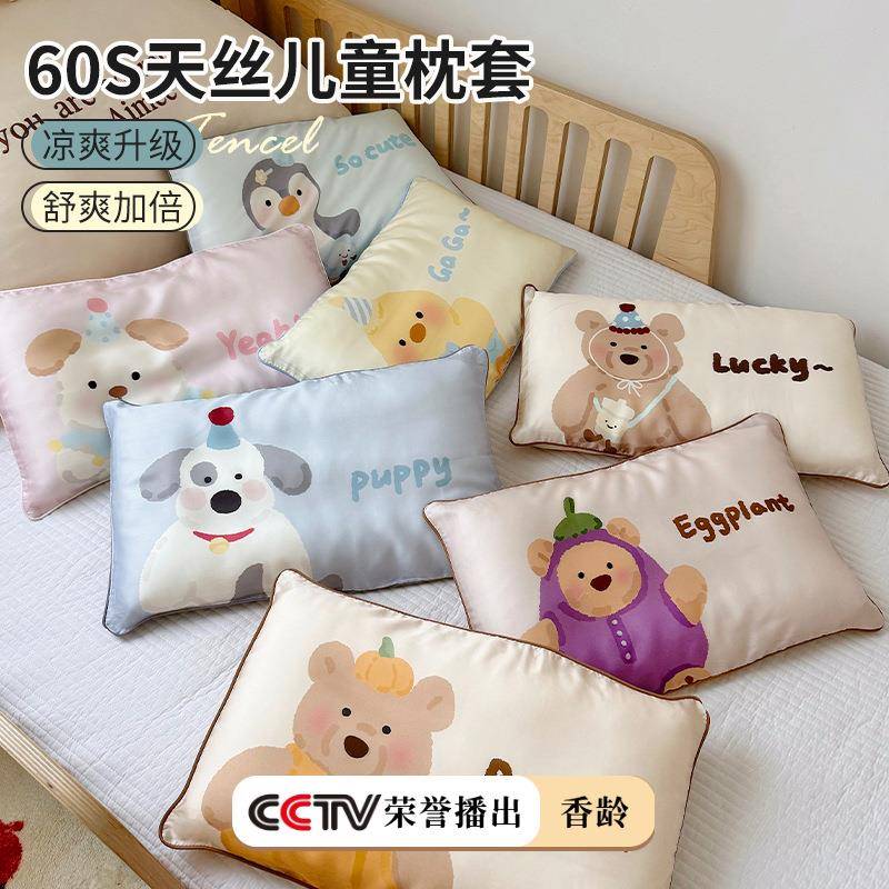 夏季A类天丝儿童枕头套单只装枕套3-6岁冰丝枕芯幼儿园宝宝小整头