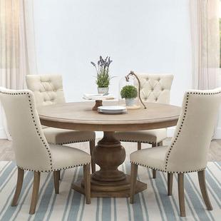美式简约实木餐桌餐椅组合圆型家用小户型就餐桌法式吃饭桌子饭桌