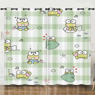 窗帘卡通青蛙数码印花遮光帘卧室打孔帘子直销