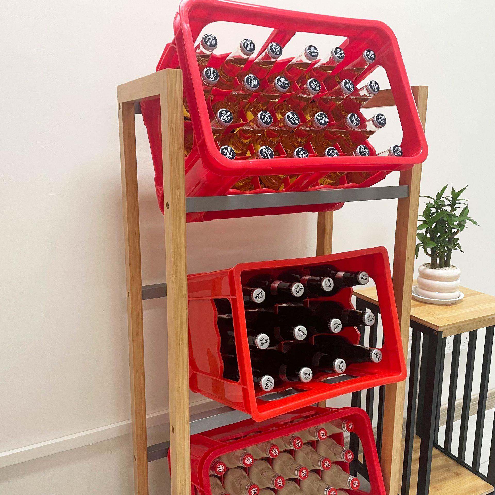 落地式竹木啤酒置物架三层饮料展示架热销酒瓶收纳架