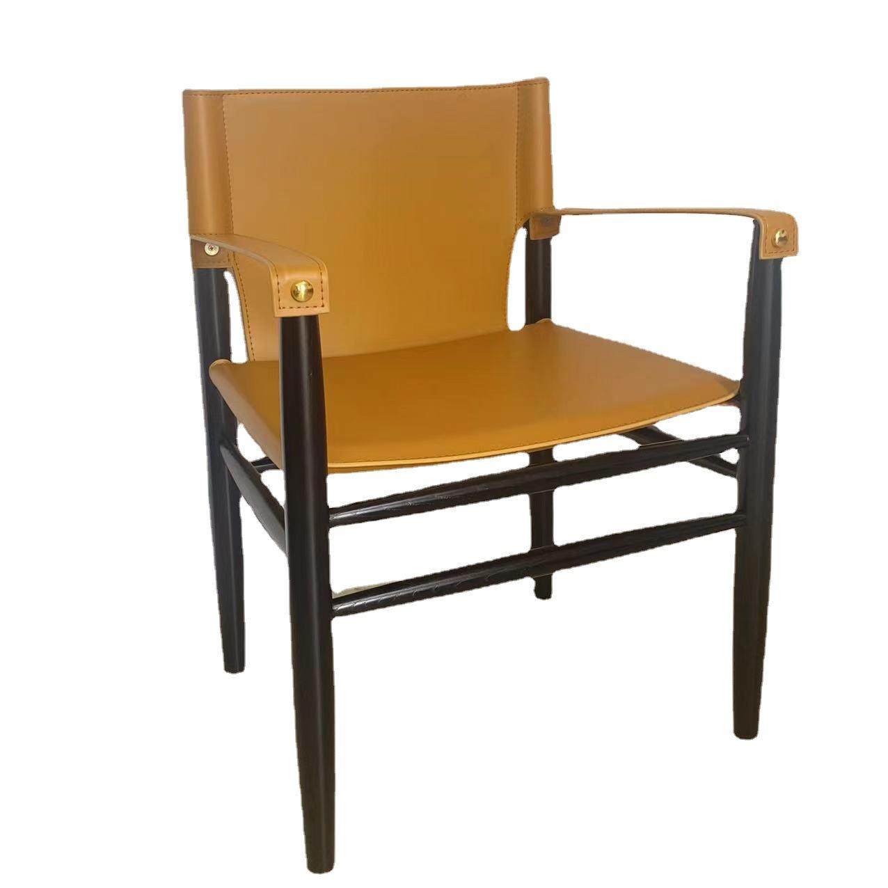 全实木马鞍椅餐椅售楼部洽谈区椅子书椅接待椅设计师样板间扶手椅