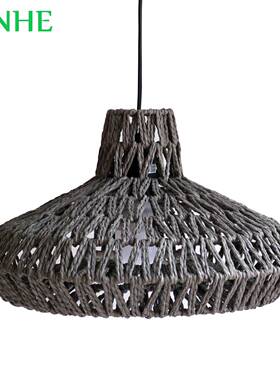 北欧风极简家庭餐厅装饰照明黑色棕色白色LED纸绳吊灯灯罩