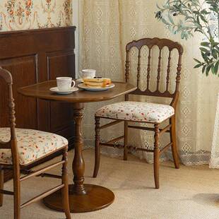 美式软包餐椅复古实木书桌椅子法式家用靠背布艺中古梳妆椅子