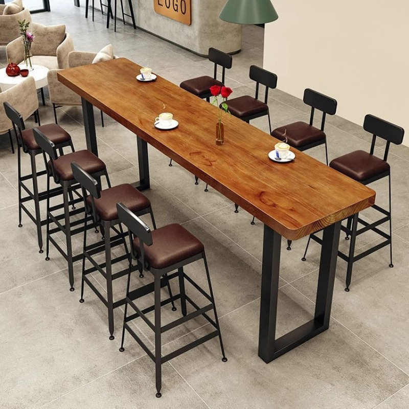 酒店靠墙实木高脚桌椅酒吧台休闲奶茶店清吧凳吧台商用长条靠窗桌