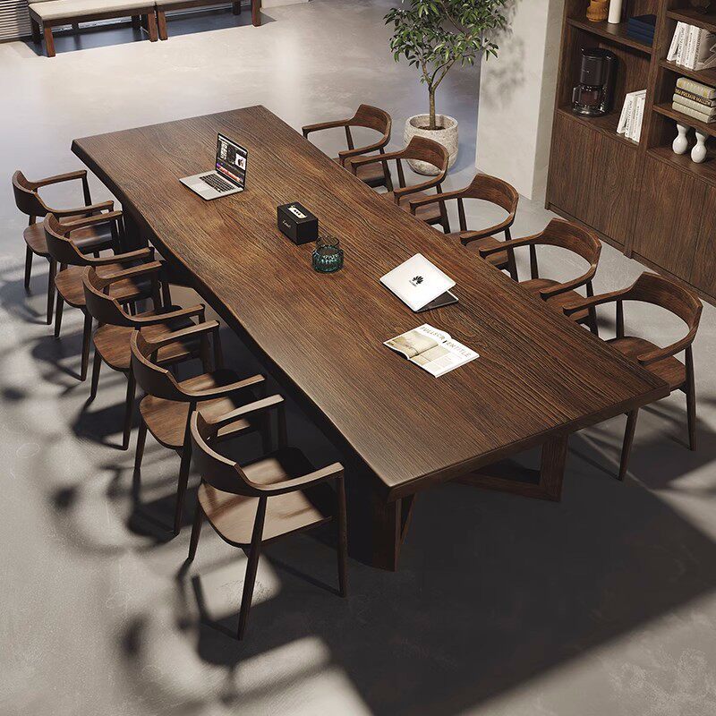 美式实木办公桌公司职员实木办公桌椅组合图书馆大型会议桌长条桌
