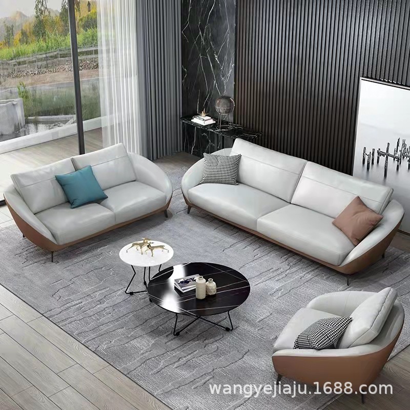 现代简约商务办公意式简欧休闲接待会客三人位办公室组合沙发