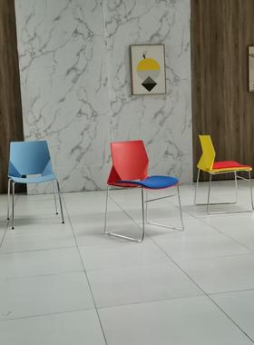 折叠电镀骨架商用场所蓝色现代简约办公椅洽谈椅一体成型座背板