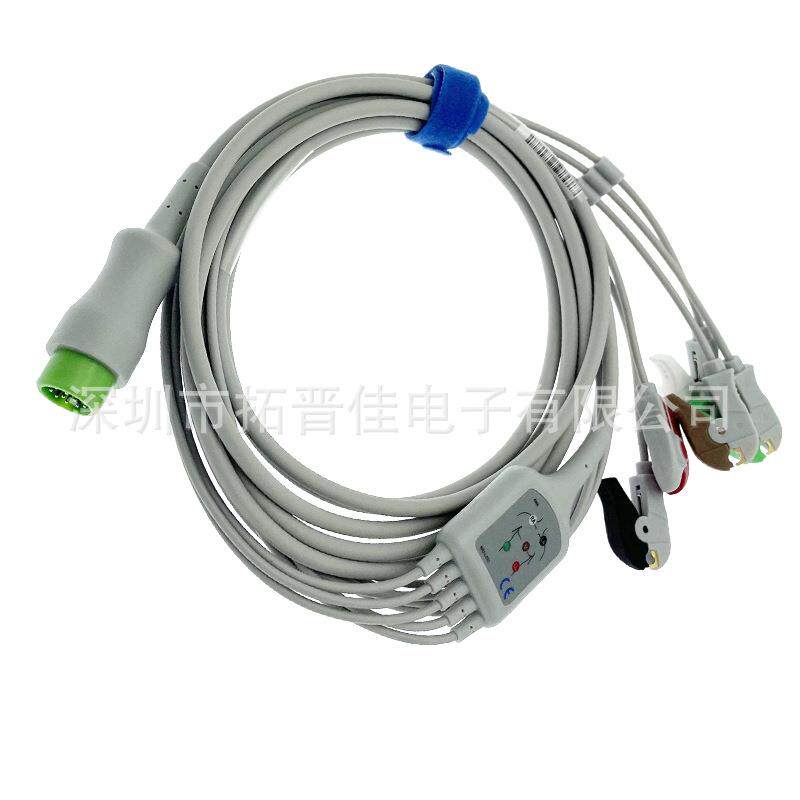 适用迈瑞T5T8IPM8iMEC10N1215监护仪心电导联线12针一体五导