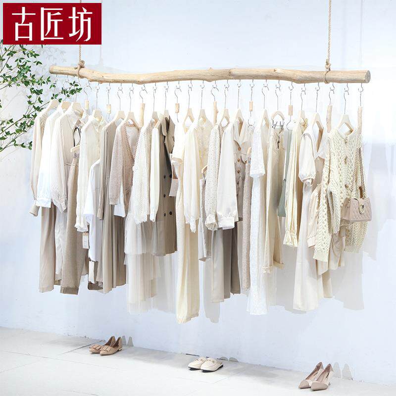 女装店货架挂衣服架子落地式店铺装饰树枝原木服装店衣架展示架