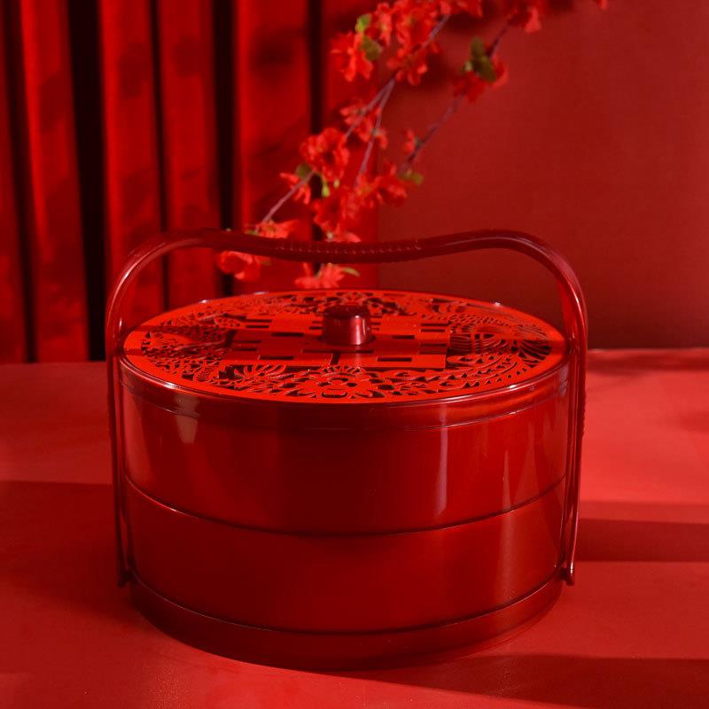 大双层果盒点心篮分格果盘结婚用品婚庆果盒果盘干果盒手提盒