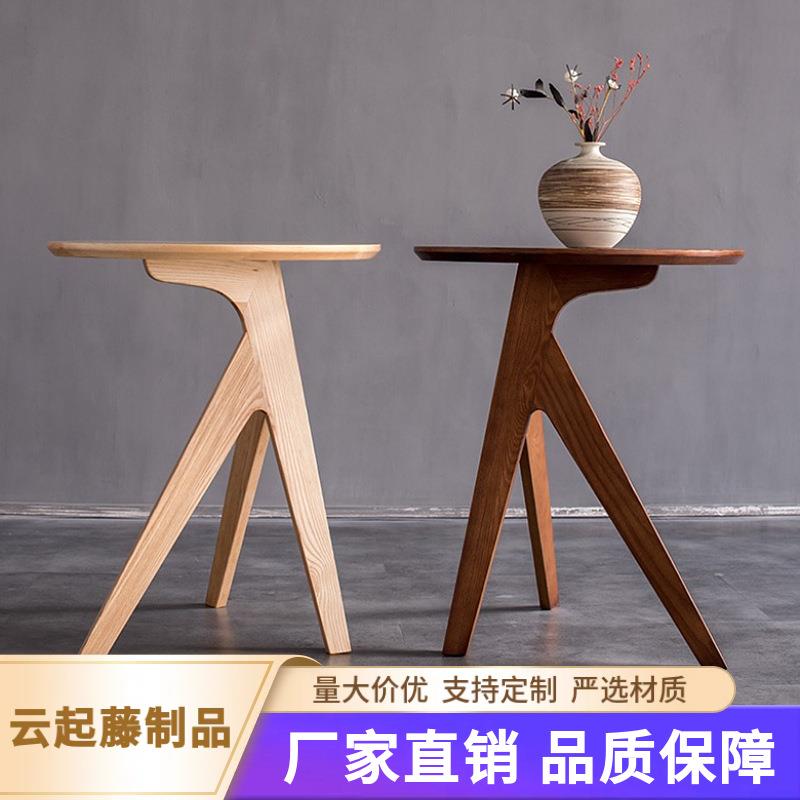 茶桌阳台泡茶桌全实木边桌小户型日式简约圆形茶几客厅轻奢高级感