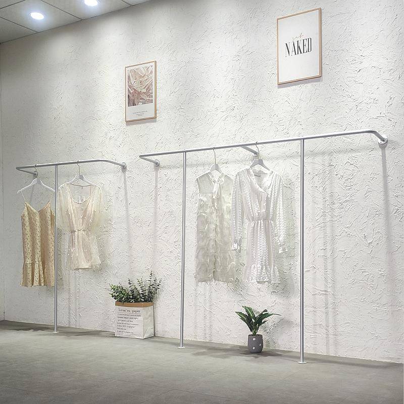 货架银色服装店展示架上墙服装架落地式挂衣架子侧挂陈列架壁挂式
