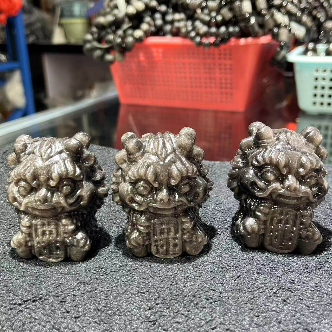 天然银曜石摆件龙年吉祥物开运龙办公室桌面招财开运茶宠鱼缸造景
