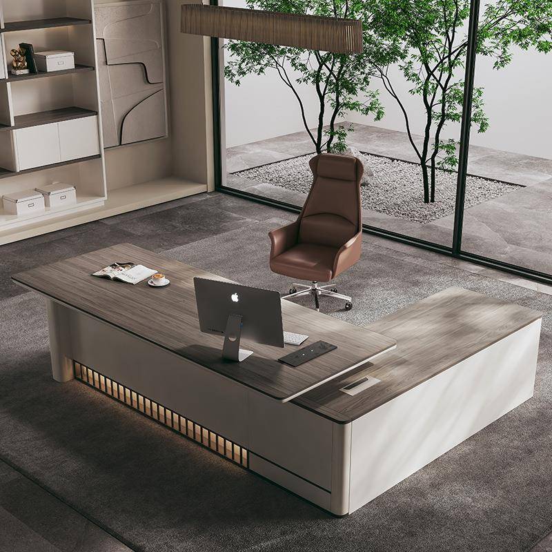 老板办公桌简约现代总裁经理主管桌椅组合班台灯带设计办公桌