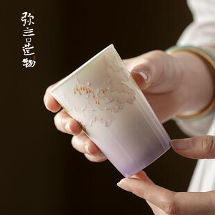弥言十二花神手绘牡丹花可乐杯手工陶瓷家用大号茶杯马克杯手握杯