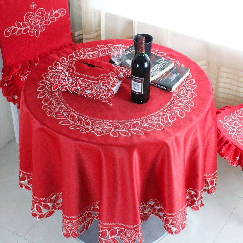 红色结婚喜庆桌布椭圆桌方沙发饮水机桌椅床头冰箱电视柜盖布