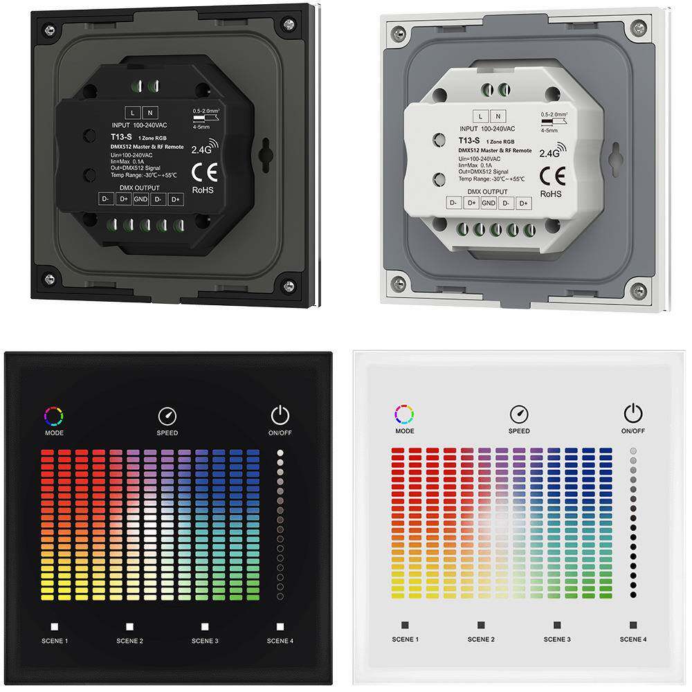 触摸RGB钢化玻璃触摸⾯板DMX512主控 T13-S黑白10种动态模式4场景