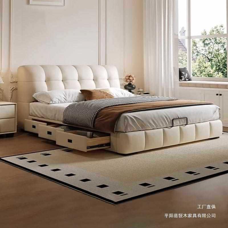 法式奶油风泡芙床主卧大气1米8双人床现代简约储物婚床