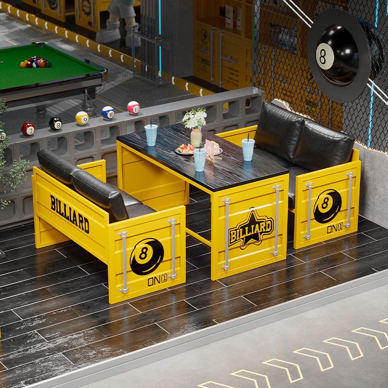 工业风台球厅咖啡厅卡座铁艺沙发奶茶店商用餐厅集装箱桌椅组合