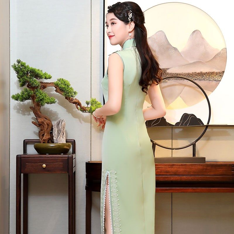 江南春天旗袍2022年新款长款优雅高端走秀礼服大码收腰气质连衣裙