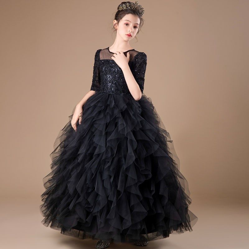 秋冬新款轻奢小众高端儿童生日公主裙女童钢琴主持人表演出晚礼服