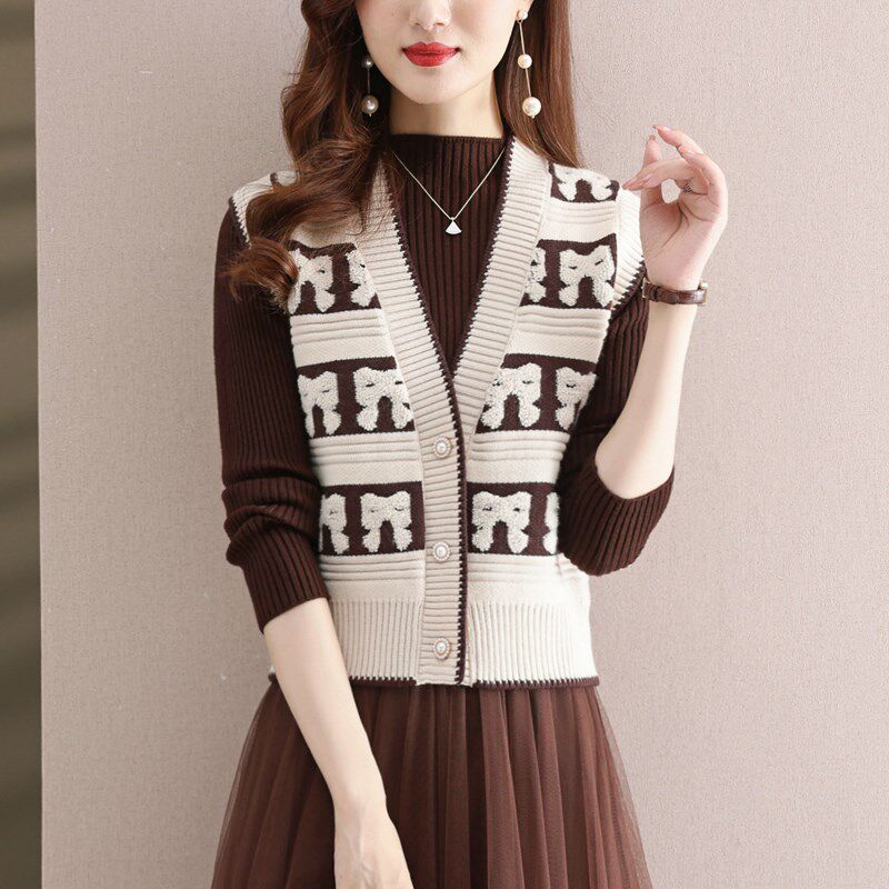 针织马甲背心两件套装女春秋2025新款春季高级感马夹毛衣外套叠穿
