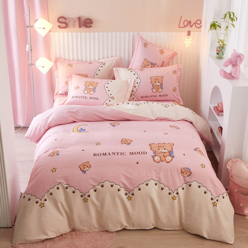 儿童可爱卡通四件套全棉纯棉女孩小兔子公主风彩虹被套床单三件套