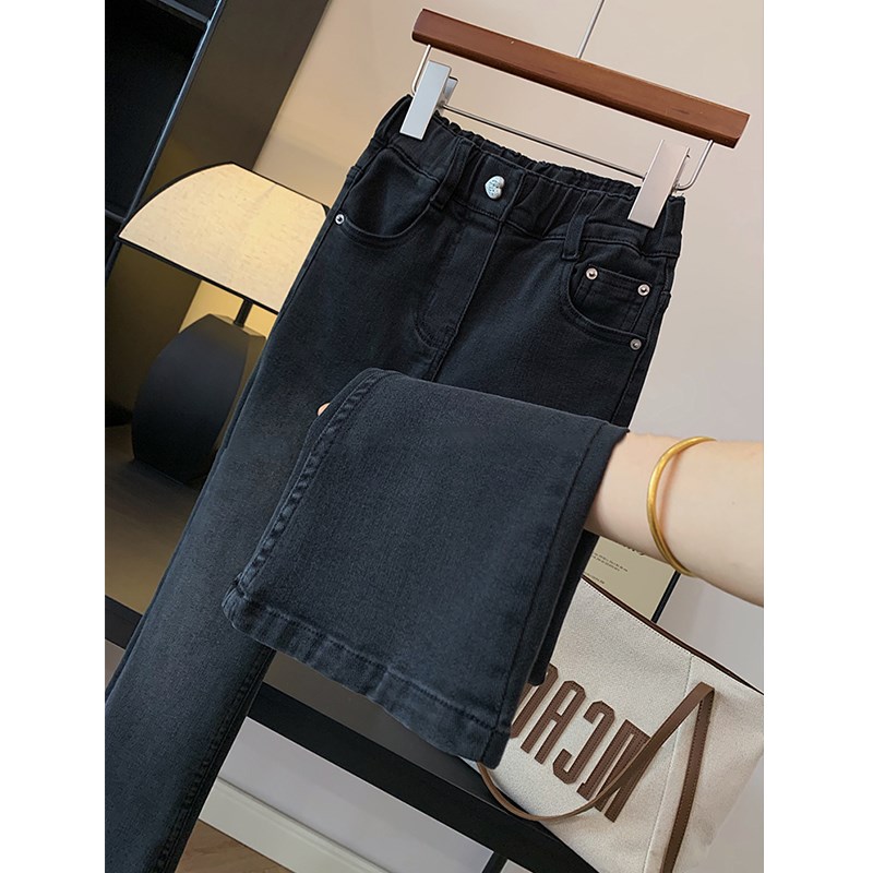 女童高腰牛仔裤2024秋装新款休闲百搭中大童显瘦直筒喇叭裤小个子