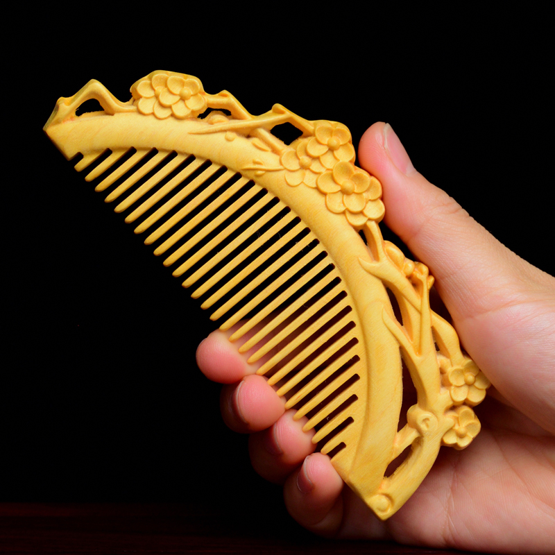 郎府天然黄杨木梳子整木古典雕花制作工艺礼品梳顺发造型梳护发梳