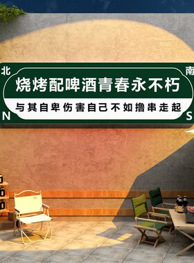 网红烧烤店装饰创意墙面海报工业风串串餐饮烤肉布置背景贴纸壁画