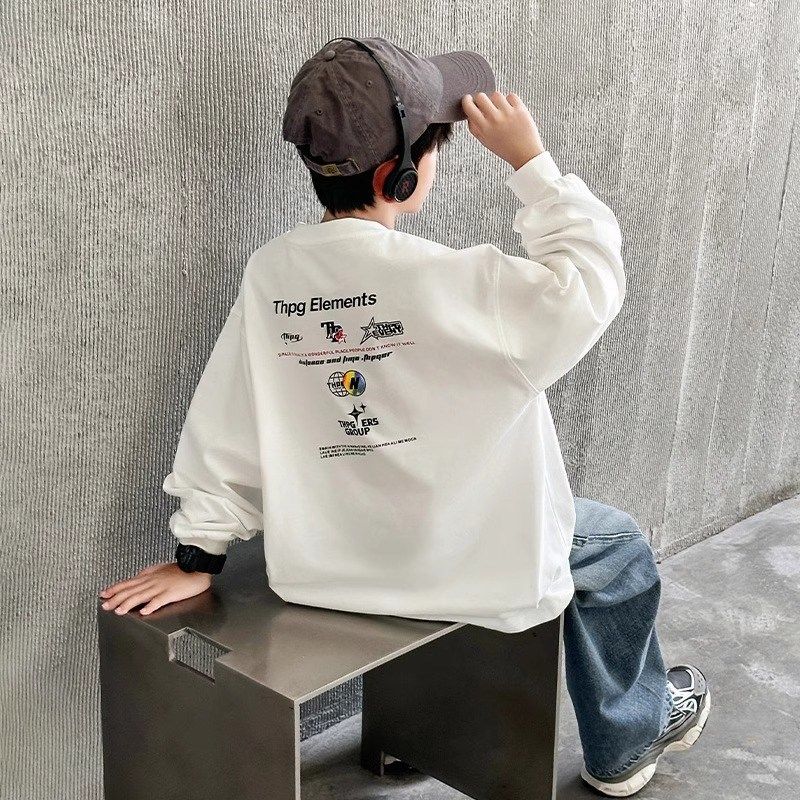 男童春秋款圆领T恤儿童装2024新款男孩内搭秋冬白色长袖上衣潮帅,童装/婴儿装/亲子装,T恤,淘宝优惠券,粉丝福利购,淘宝优惠卷