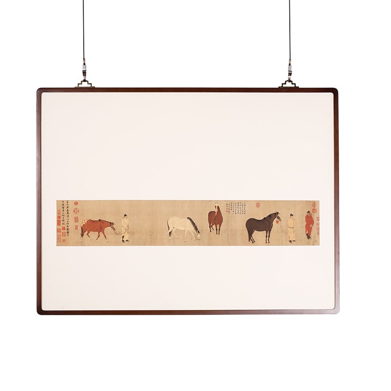 茶室画 宋式家具装饰画留白画装裱实木画框任仁发出圉图定制挂画