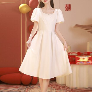 订婚礼服连衣裙白色日常可穿法式生日party裙领证登记晚装小礼服