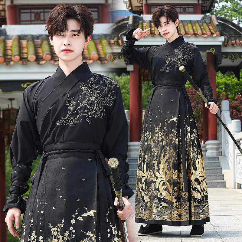 汉服男装成人 交领汉服上衣 改良版 马面裙一整套 新中国风套装款,男装,汉服,淘宝优惠券,粉丝福利购,淘宝优惠卷
