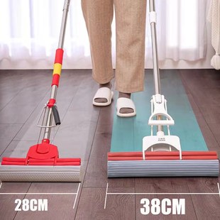 替 滚轮免手洗海绵地拖插入式 瑞丽达38CM大号插入式 吸水胶棉拖把