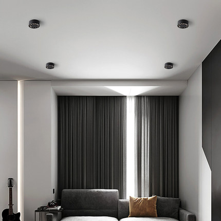 极简客厅无主灯设计圆形斗胆灯格栅灯卧室吸顶式射灯led明装筒灯