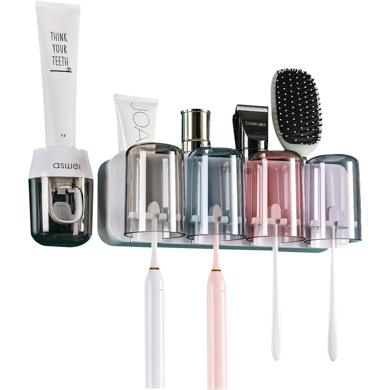 牙刷置物架子刷牙漱口杯挂墙卫生间免打孔壁挂式电动牙具牙缸套装