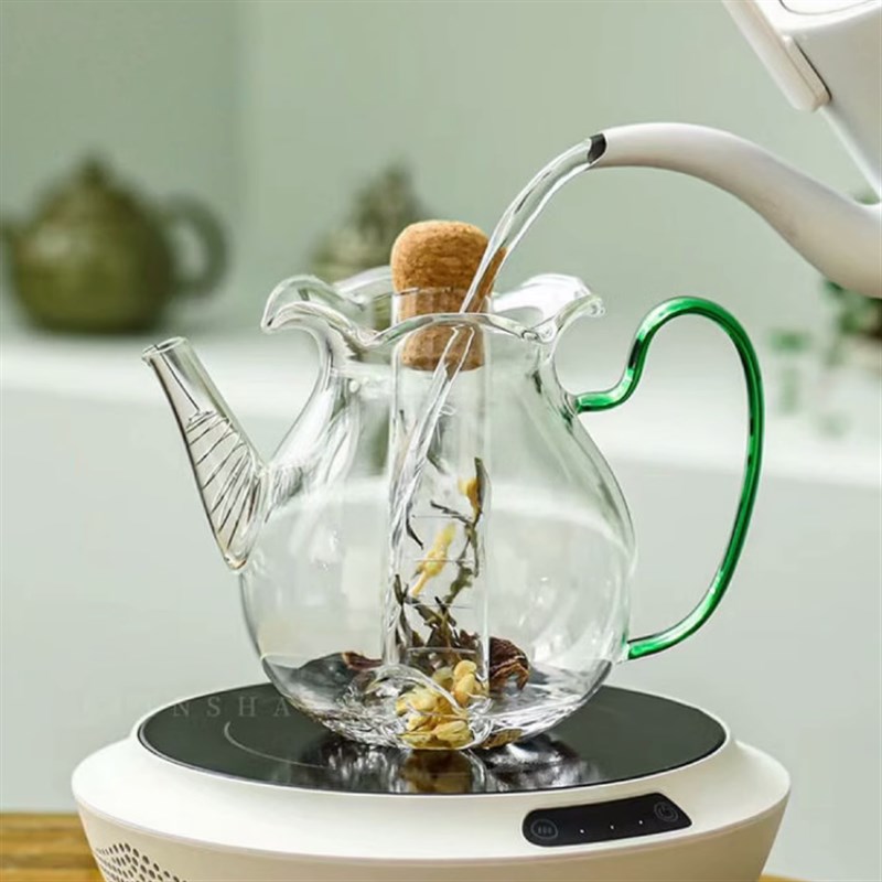 新款花口玻璃执壶木塞试管泡茶器耐热普洱白茶煮茶壶创意围炉煮茶