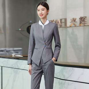 工作服职业气质女秋冬西装套装中式酒店经理会务前台接待高端正装