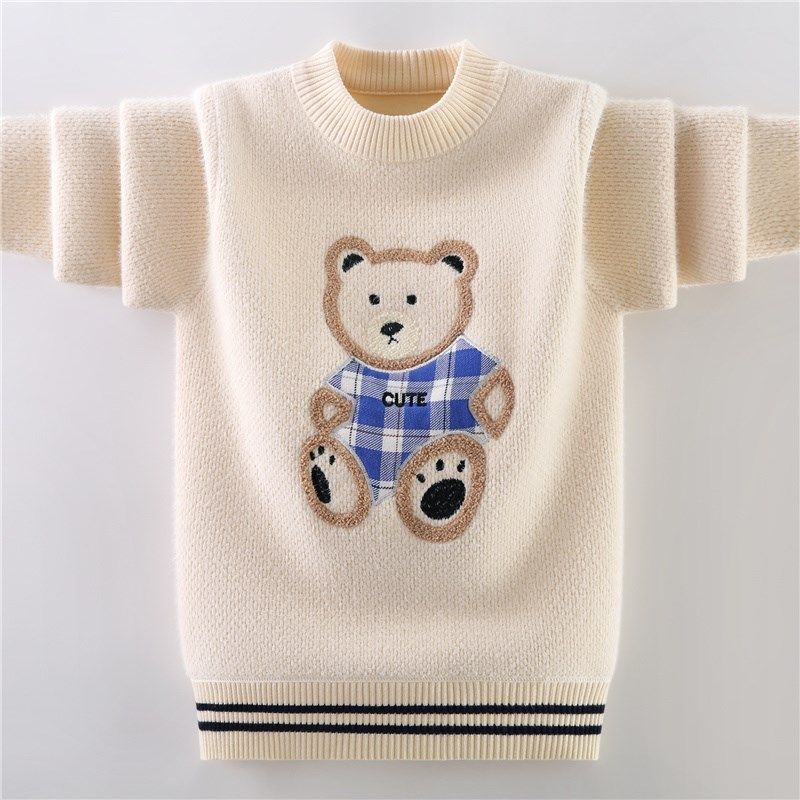 男童毛衣一体绒秋冬加绒加厚儿童针织衫线衣中大童洋气男孩打底衫