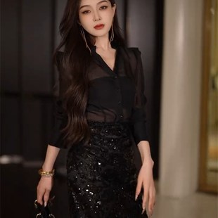 2025夏季港风御姐轻奢名媛高级雪纺丝衬衫女法式贵气质显瘦防晒衣