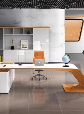 简约时尚白色老板桌主管经理总裁桌创意大班台桌烤漆L型办公桌椅
