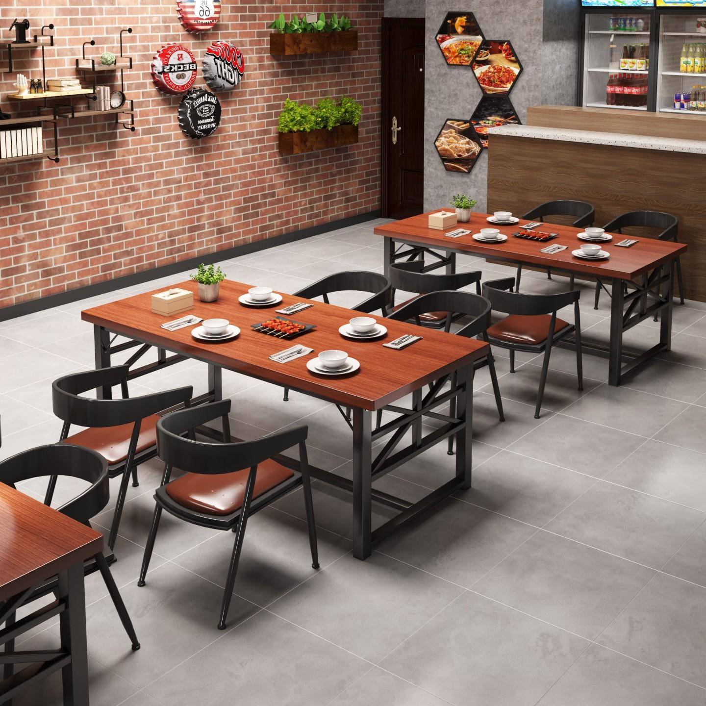 餐桌商用工业风烧烤店桌椅组合铁艺餐饮商用清吧小酒馆长方形桌子