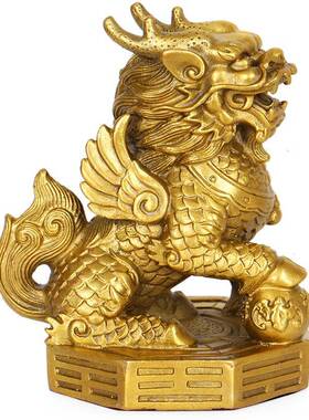 黄铜财富MMH麒麟黄铜八卦电麒麟摆一家对客厅视柜居黄铜装件饰品