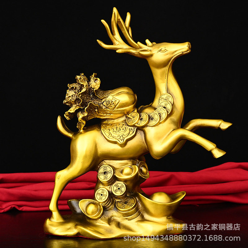 纯铜鹿摆件一路发财白菜百财鹿福字鹿家居工艺品桌面装饰品摆件